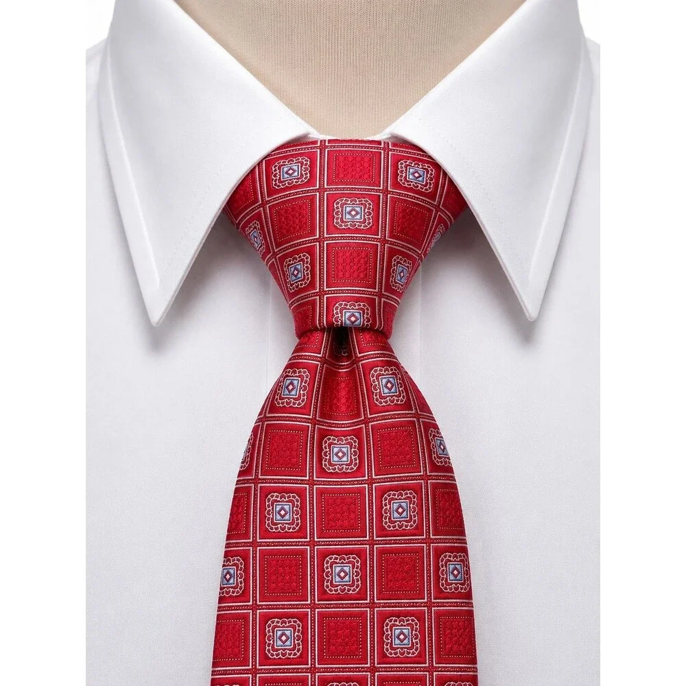 Cremieux Handmade in the USA Silk Tie Red Repeating Square Motifs